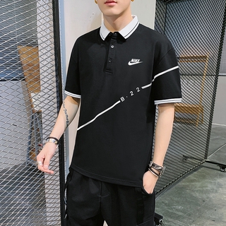 Nike - camiseta de manga corta con estampado Simple para hombre, suelta, Casual, solapa (3)