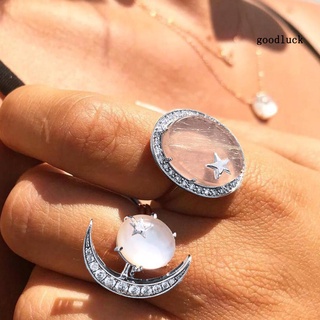 juego de anillos de nudillos de luna con incrustaciones de luna/estrellas de luna con incrustaciones de diamantes de imitación transparentes para mujeres