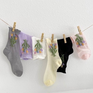Calcetines cortos cómodos cómodos transpirables de verano Ultrafinos transparentes para absorber el sudor dulce color Floral para mujer (8)