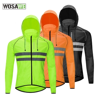 Wosawe - abrigo de estilo de equitación para bicicleta de montaña con capucha, reflectante, transpirable, cortavientos, manga larga