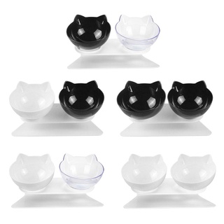 color _doble cuencos desmontables inclinables orejas de gato pet bowl antideslizante gato perro alimentador (c)