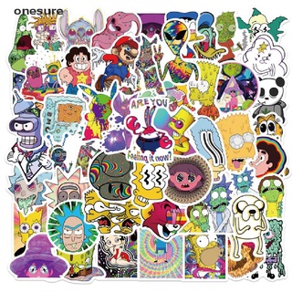 onesure 52Pcs Psychedelic Aesthetics Mixing Cartoon Character PVC Graffiti Stickers Toy . (1)