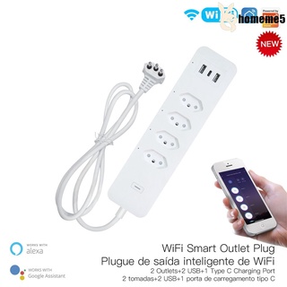 Tuya WiFi Brasil Smart Power Strip-Protector De Sobretensión (4 Enchufes BR , Enchufe USB Tipo C , Control De Voz , Por Alexa Google)