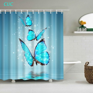 CUC 3D Butterfly Pattern Shower Curtain Bathroom Waterproof Fabric 12 Hooks 71x71in