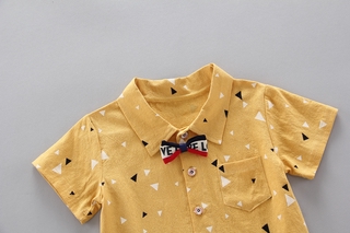 Niños Verano Coreano T-shirt Ropa De Los De Impresión Completa Triángulo De Manga Corta Camisa casual Rayas Pantalones Cortos De Dos Piezas Traje (7)