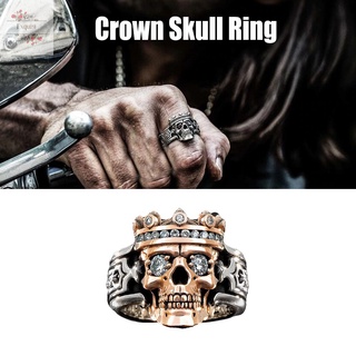 Guardian Skull King anillo para hombres mujeres dos colores Retro corona diamante anillo joyería