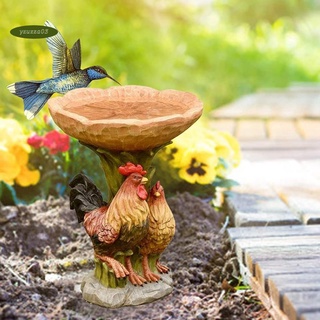 Gallo y gallina Polyresin pájaro baño marrón Pedestal regalos hechos a mano para el hogar al aire libre jardín jardín jardín decoraciones