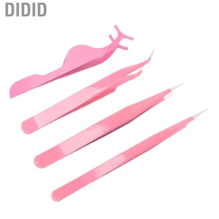 didid - juego de 4 pinzas de pestañas de acero inoxidable, punta curva, herramientas, color rosa (1)