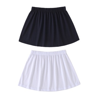 R-R coreano mujeres capas falda decorativa Color sólido negro blanco una línea llamarada falso dobladillo elástico cintura desmontable delantal