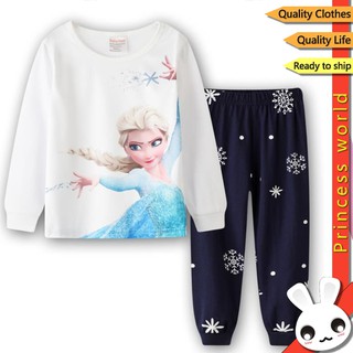 Niñas Pijamas Niños Disney Frozen 2 Princesa Elsa Anna Manga Larga Camisa Pantalones Ropa De Dormir baju tidur Conjunto Muslimah