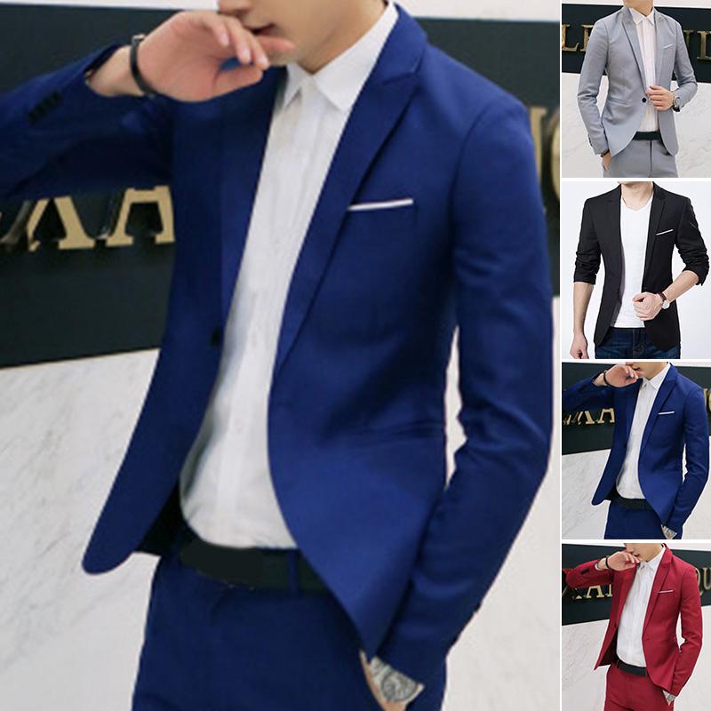 gent traje abrigo de los hombres elegante slim fit formal casual negocios un botón blazer