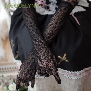 jacquelynn sweet lolita guantes largos góticos manga de mano de encaje manoplas mujeres nupcial malla blanca negro retro puntos/multicolor
