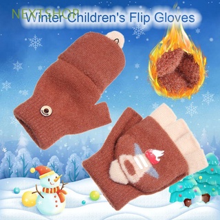 nextshop guantes calientes para niños de dibujos animados de punto flip guantes lindos engrosados moda otoño invierno flip guantes sin dedos/multicolor