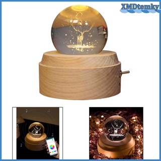 Crystal Ball Globe Glass Wooden Music Box Bluetooth Speaker Rotary Lights