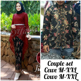Trajes de pareja kebaya brukat Silla Combi Plisket faldas y camisas batik