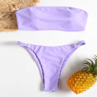 [sirolaews] Mujeres De Color Sólido Tubo Tops Bikini Push-Up Almohadilla Trajes De Baño Traje Conjunto De Ropa De Playa