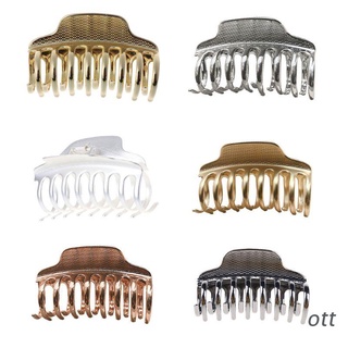 ott. Minimalist Ladies Metal Alloy Hair Claw Glitter Frosted Solid Color Spring Jaw Clip Geometric Hollow Out Shower Ponytail Clamp