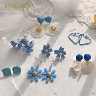 NORKAITIS Korean Dangle Earrings Women Fashion Jewelry Ear Stud Flower Blue Resin Geometric Girls Acrylic Pendant Earrings