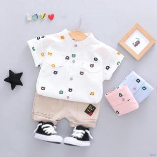 [skic] verano niños niños de manga corta de dibujos animados oso impreso camisas+pantalones cortos niño conjunto de ropa