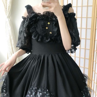 retro kawaii chica gótico encaje cosplay princesa vestido japonés ángel jsk cuento de hadas lolita vestido (5)