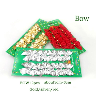 12pcs mariposa arco colgante deco para decoración de navidad hogar oro plata rojo bowknot adornos de árbol de navidad (8)