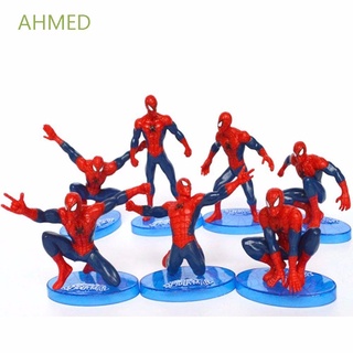 Ahmed dibujos animados vengadores PVC coleccionable modelo Spider Man Anime periférico decoración de tartas Anime muñecas 7 unids/set Spiderman niños regalo figura de acción