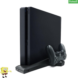 [setsail] Para PS4/PS4 Slim Vertical Stand Con Ventilador De Refrigeración Dual Controlador Cargador
