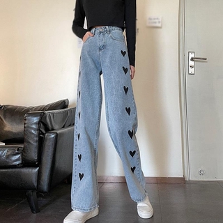 Mujer cintura alta Jeans estilo coreano suelto ancho pierna coreana moda Casual pantalones largos