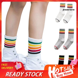 Unisex moda algodón arco iris estampado elástico deporte medio tubo Crew calcetines \WZ/