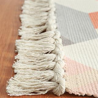 Ins estilo de algodón tejido a mano alfombra de piso hogar dormitorio mesita de noche Tatami largo antideslizante alfombras (6)