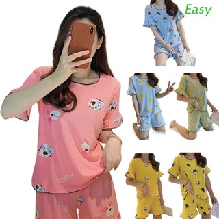 Easy mujeres volantes manga corta 2Pcs pijamas conjunto de dibujos animados naranja aguacate ropa de dormir