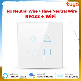 Nuevo-1/2/3/4 gang TUYA WiFi + 433MHZ Smart Touch Switch Home Wall Botón N/+ L Para Alexa Y Google Assistant-cl