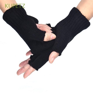 kupetz moda medio dedo guantes suaves manoplas guantes sin dedos calentador para hombres deportes ciclismo negro caliente invierno 1 par de guantes de punto/multicolor
