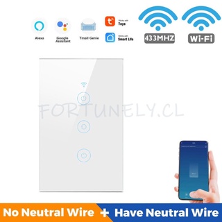 ☀ 1/2/3/4 gang WiFi 433MHZ Smart Touch Switch Home Wall Button Tuya App Control ☆Fortunely.cl☆