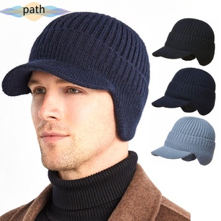 Path gorra de punto para hombre al aire libre cálida gorra de ciclismo con ala oreja protección invierno lana gruesa gorro grueso/Multicolor