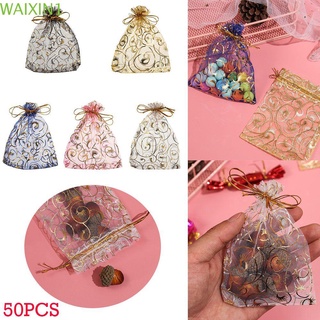 TEAKK 50PCS Wrapping Supplies Drawstring Pocket Handbags Jewelry Bright Organza Pouch Candy Package Party Decoration Wedding Favors Cookies Gift Bag Pearl Yarn Bag/Multicolor