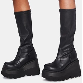 mujeres harajuku estilo plataforma tacón grueso botas de cuero negro punk botas altas