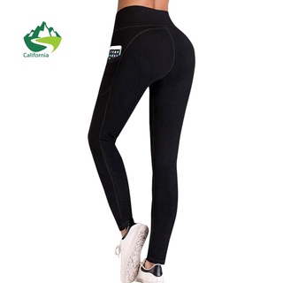 Mujer pantalones de Yoga con bolsillo de cintura alta deporte entrenamiento Running Leggings apretados