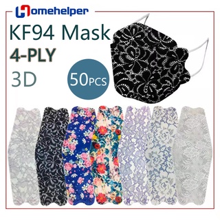 Cubrebocas 50PCS KF94 con encaje, diseño 3D, protección de 4 capas, máscara para adultos, lápiz labial antiadherente, 10 colores kindly