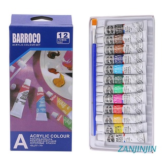 ZANJINJIN 6 ML 12 Color Professional Acrylic Paint Watercolor Set Hand Wall Painting Brush (1)