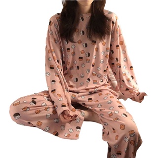mujeres pijamas conjunto primavera otoño nuevo dibujos animados impreso manga larga lindo ropa de dormir