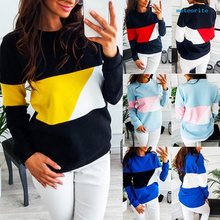 meteorite Block Sports Women Sweatshirt Round Neck Long Sleeve Pullover Top