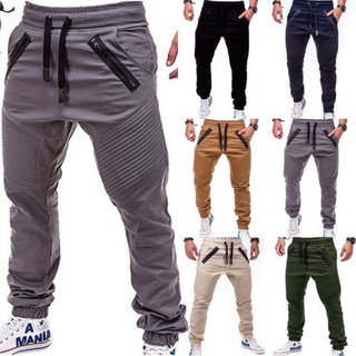 Pantalones de chándal para hombre Jogging Fit arrugas plisados pantalones moda Hip Hop Casual Jogger (1)