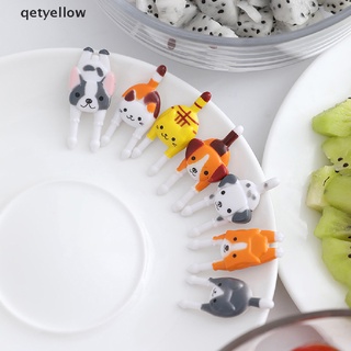 qetyellow 7 unids/set lindo mini animal de dibujos animados púas de alimentos niños snack alimentos frutas horquillas cl