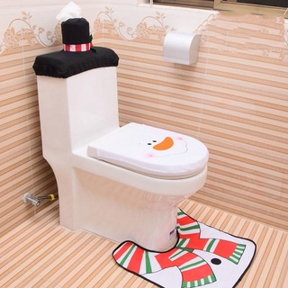 ATWOOD Santa Rug Set Snowman Toilet Mat Toilet Seat Cover Gift Cute Decorative Products Christmas Decorations Three-piece Set Home Toilet Case (5)