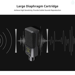 Micrófono de condensador cardioide de gran diafragma micrófono unidireccional con Cable de montaje de choque para juegos Podcasting grabación (9)