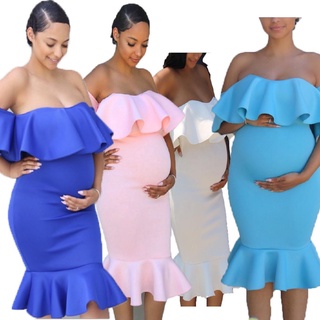 Vestidos De Maternidad Verano Volantes Vestido Floral Sin Hombros De Embarazo Bodycon Rodilla Mujer Elegante dres (1)
