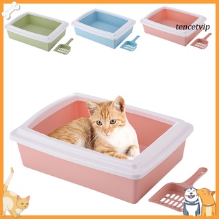 ptimistica-Rectangle Semi-Closed Anti-Splash Pet Cat Litter Box Case Toilet Tray with Scoop