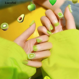 [kacofei] 24 piezas de uñas postizas verde fluorescente gel acrílico completo francés uñas falsas puntas de arte