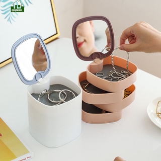 Qiqi ins style - caja de almacenamiento de escritorio giratoria 360, multicapa, creativa, con tapa y espejo, a prueba de polvo, caja de almacenamiento qiqimall